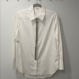 Adam Lippes White Shirt with Silver Beaded Placket